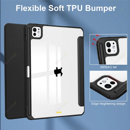 iPad Smart Case with Pencil Holder - Clear Back Trifold Cover