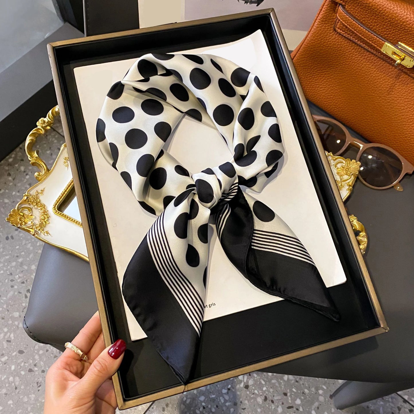 Faux Silk Square Scarf – Elegant Printed Shawl for Women
