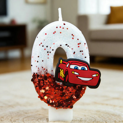 Lightning McQueen Birthday Candle – Number 0-9 Glitter Cake Topper for Kids