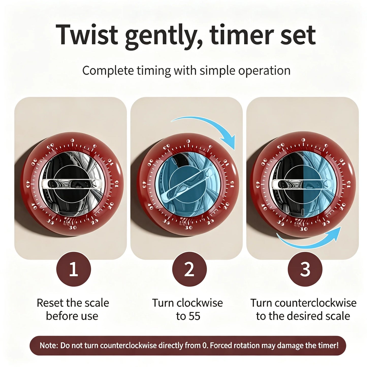 Magnetic Mechanical Kitchen Timer – 60-Min Countdown, No Battery