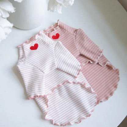Love Heart Embroidered Pet Shirt – Striped Dog & Cat Top