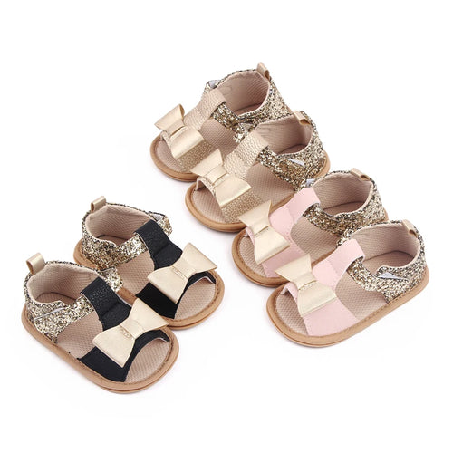 Baby Girl Glitter Bowknot Sandals – Anti-Slip Soft PU 0–18 Months