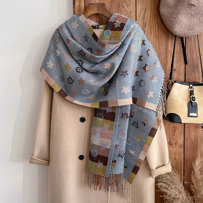Cashmere Pashmina Shawl Scarf – Women's Winter Wrap with Floral Print