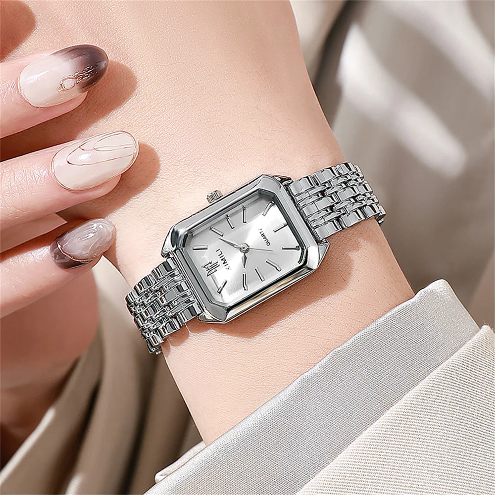 Women's Gold-Plated Square Quartz Watch – Stainless Steel