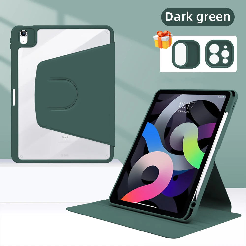 iPad Case 360 Rotatable Transparent Cover – Pro, Air, Mini, 7th–10th Gen