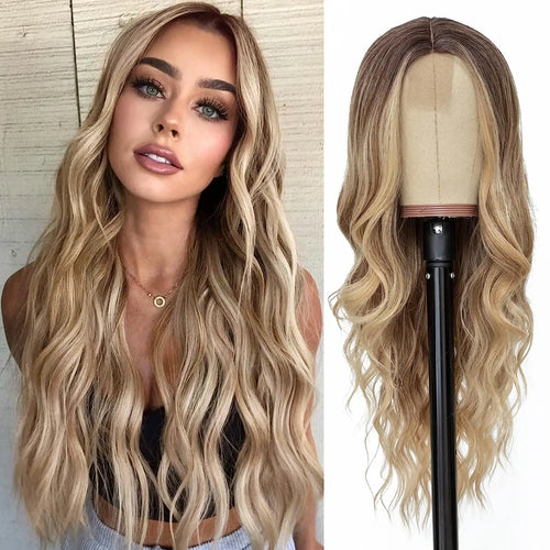 Synthetic Lace Wig 26 Inch – Long Wavy Curly Middle Part Heat Resistant