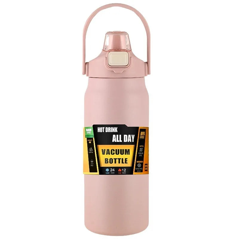 Stainless Steel Vacuum Insulated Water Bottle with Straw & Handle – 27–51oz