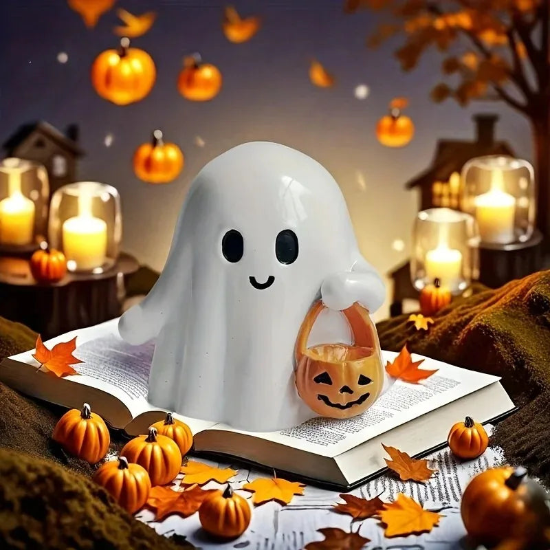 Halloween Ghost Statue – Cute Anime Pumpkin Figurine Decor