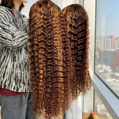 Highlight Curly Lace Front Wig Human Hair 180% 250% Density Glueless