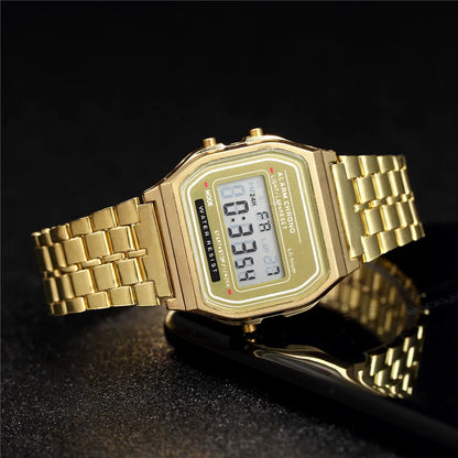 Digital Watch – Stainless Steel Retro LCD Wristwatch