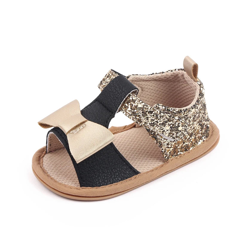 Baby Girl Glitter Bowknot Sandals – Anti-Slip Soft PU 0–18 Months