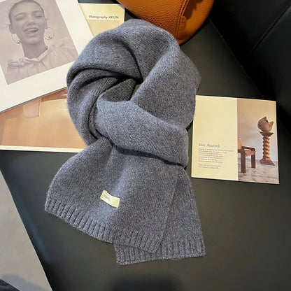 100% Wool Knitted Scarf – Women's Thick Solid Color Winter Shawl