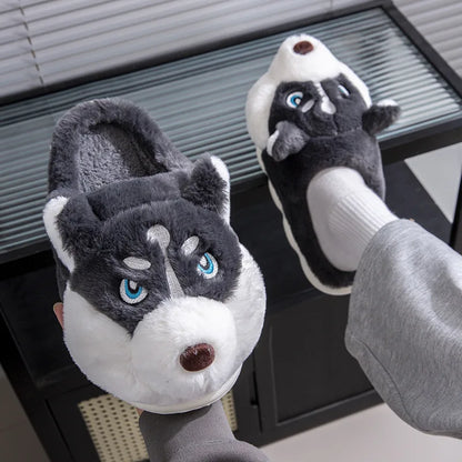 Husky Dog Fluffy Slippers – Cute Cartoon Indoor House Shoes