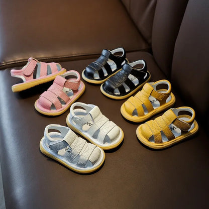 Baby Closed-Toe Leather Sandals – Soft Sole Toddler Summer Shoes