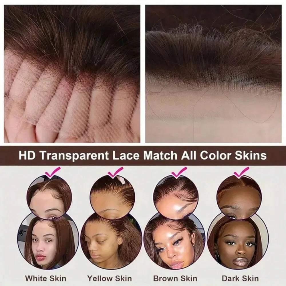 Chocolate Brown 13x4 Lace Front Human Hair Wig – Straight, Pre-Plucked, 16–34 Inch
