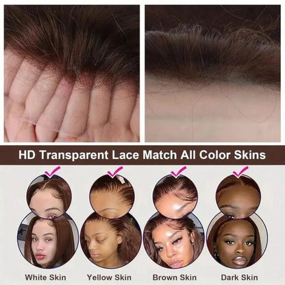 Chocolate Brown 13x4 Lace Front Human Hair Wig – Straight, Pre-Plucked, 16–34 Inch