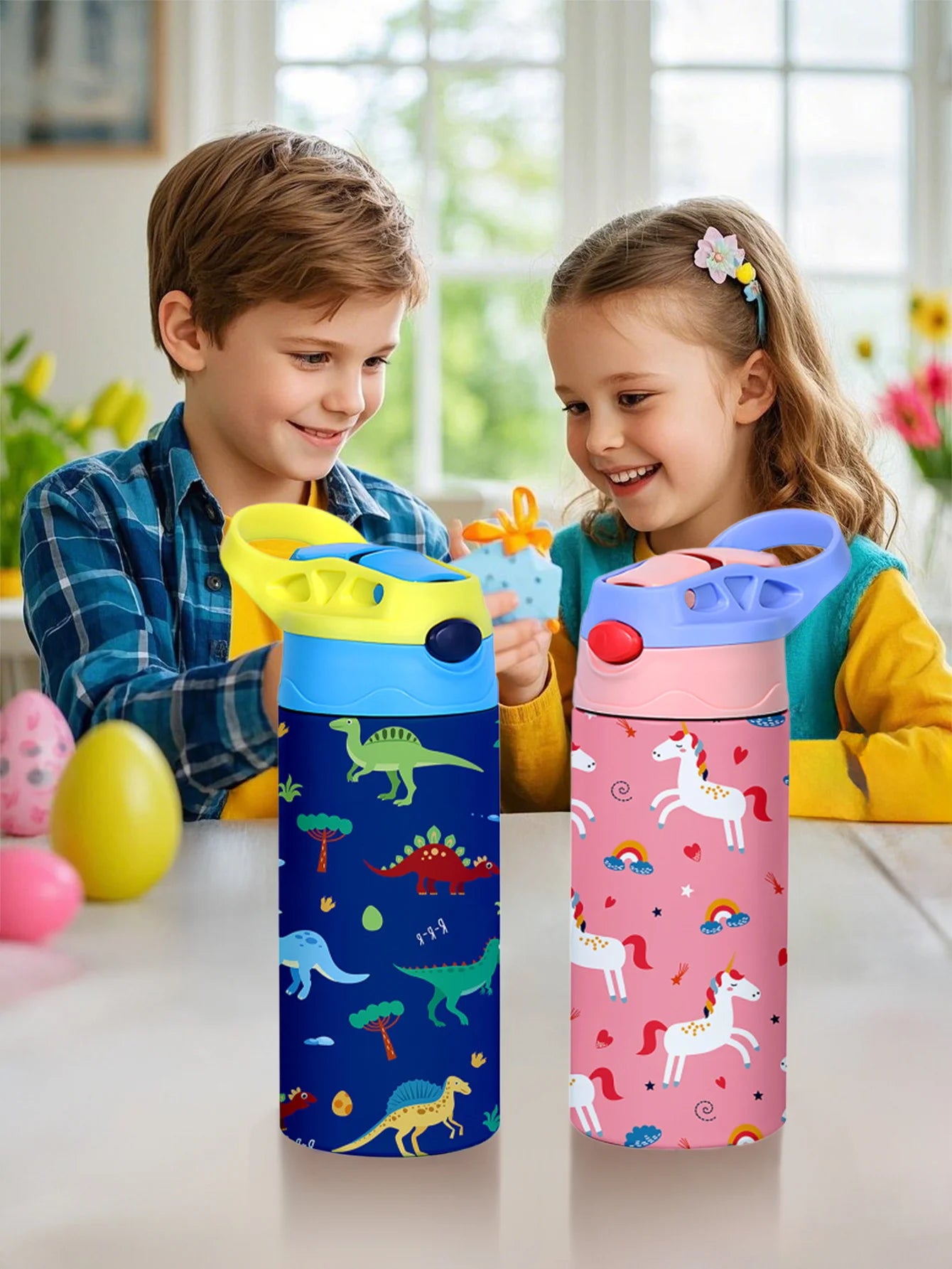 Kids Cartoon Insulated Water Bottle with Straw – 12oz Stainless Steel