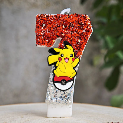 Pokemon Birthday Cake Number Candles – Glitter Anime Figure Decoration