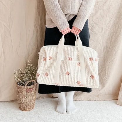 Bear Embroidered Diaper Bag Large Quilted Mom Baby Shoulder Bag