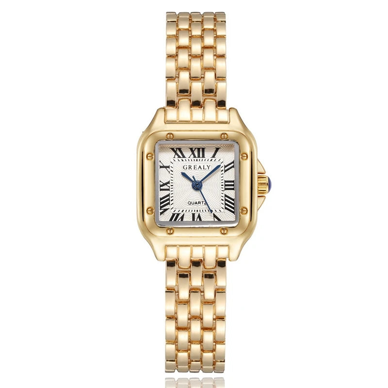 Women's Luxury Rhinestone Square Quartz Watch – Steel Band
