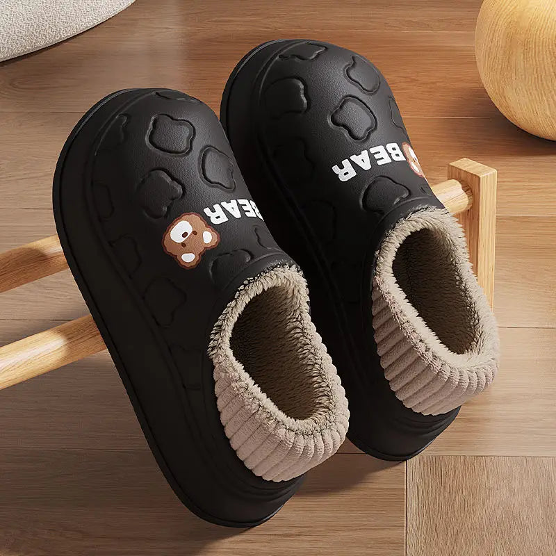 Waterproof Plush Bear Slippers – Warm Anti-Slip Indoor Outdoor Shoes