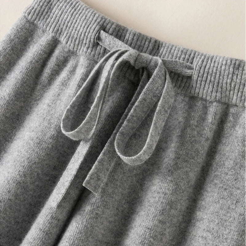 Knit Wide-Leg Pants for Women – Warm Elastic Waist Straight Trousers