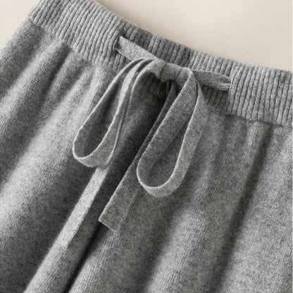Knit Wide-Leg Pants for Women – Warm Elastic Waist Straight Trousers