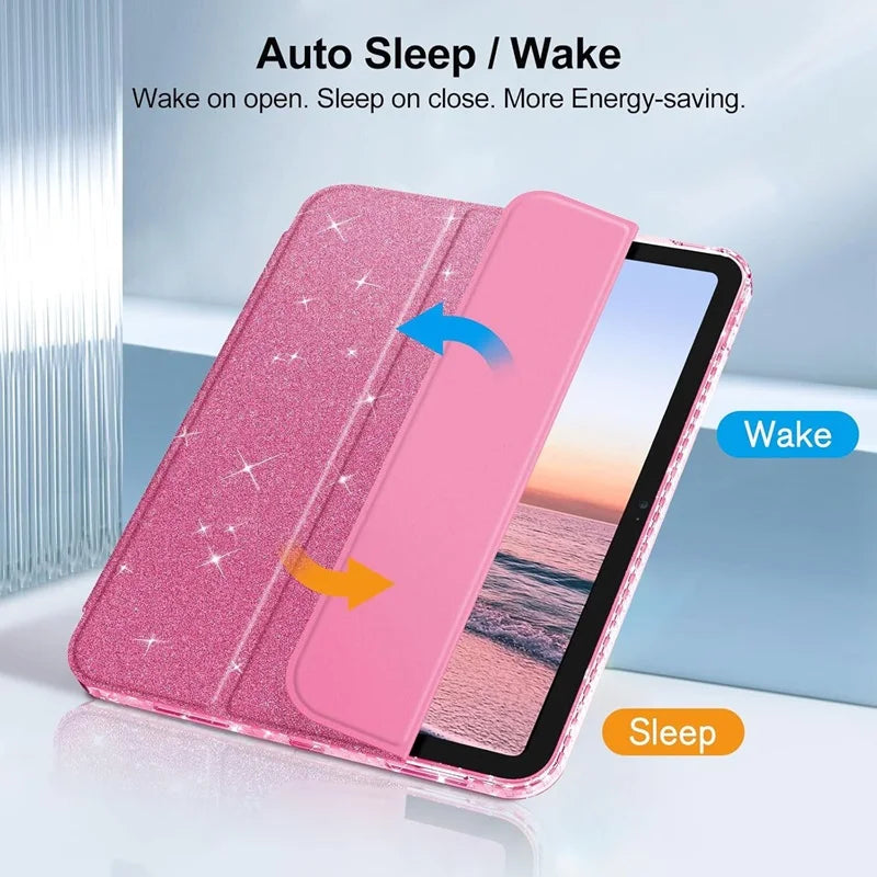 iPad Case with Pencil Holder Smart Glitter Cover – Pro, Air, Mini, All Gen