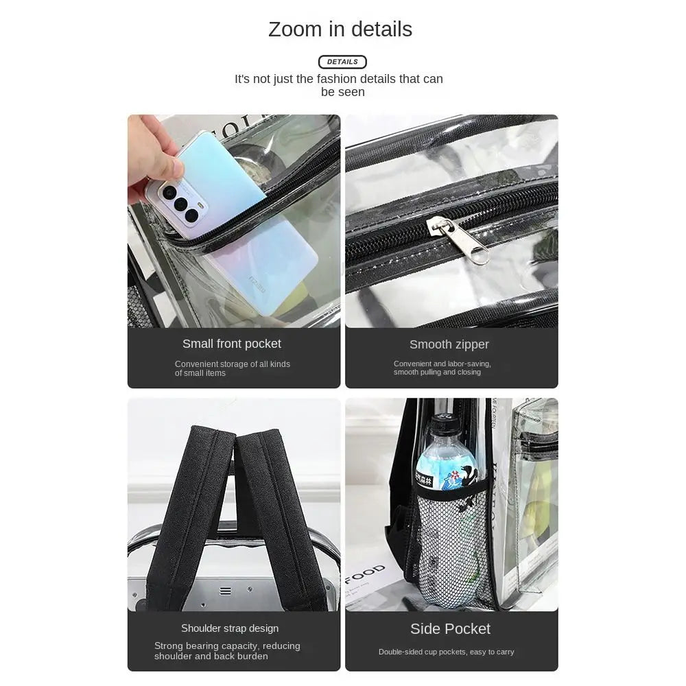 Clear PVC Transparent Backpack – Large Capacity Travel & Sports Bag