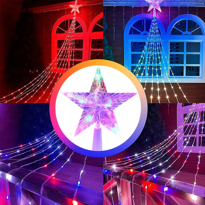 Star Waterfall Christmas Tree String Lights – USB & Solar Powered