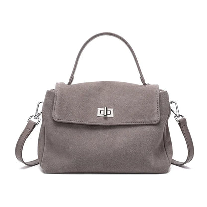 Suede Leather Crossbody Bag for Women – Turn-Lock Shoulder Bag