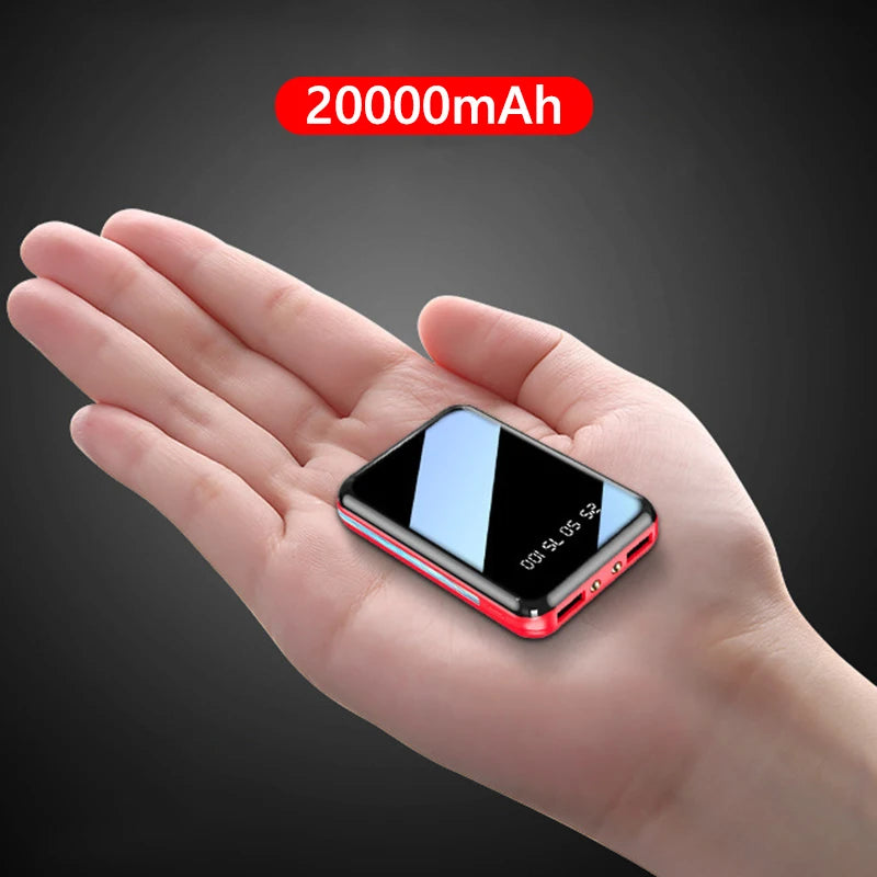 Mini Power Bank with Mirror Screen & LED Display – 10000mAh / 20000mAh Portable Charger