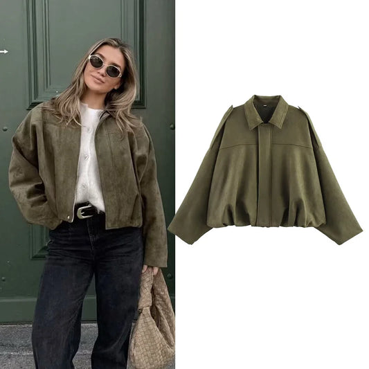Bomber Jacket for Women, Oversized Vintage Fit