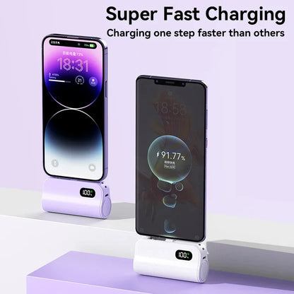 Mini Capsule Power Bank 5000mAh Plug-in Portable Charger for iPhone & USB-C