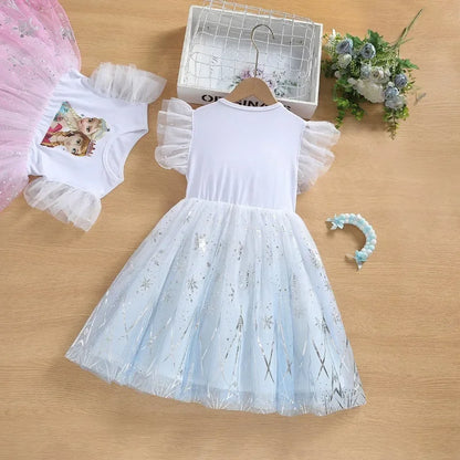 Frozen Elsa & Anna Girls Dress with Tulle Skirt