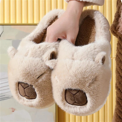 Capybara Cotton Slippers – Warm Fur Indoor Slides for Men & Women