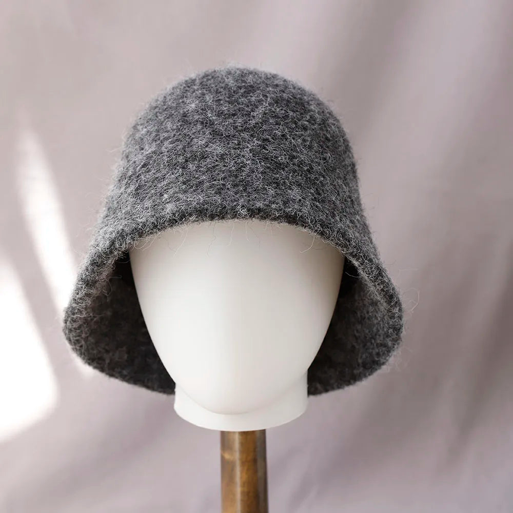 Wool Felt Bucket Hat for Women – Vintage Knit Winter Cap