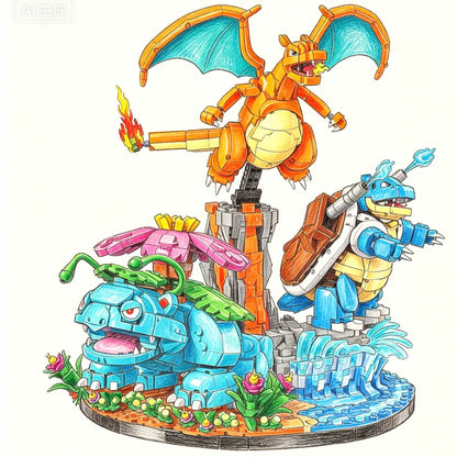 6838 Piece Elf Frog Fire Dragon and Water Turtle Building Block Set