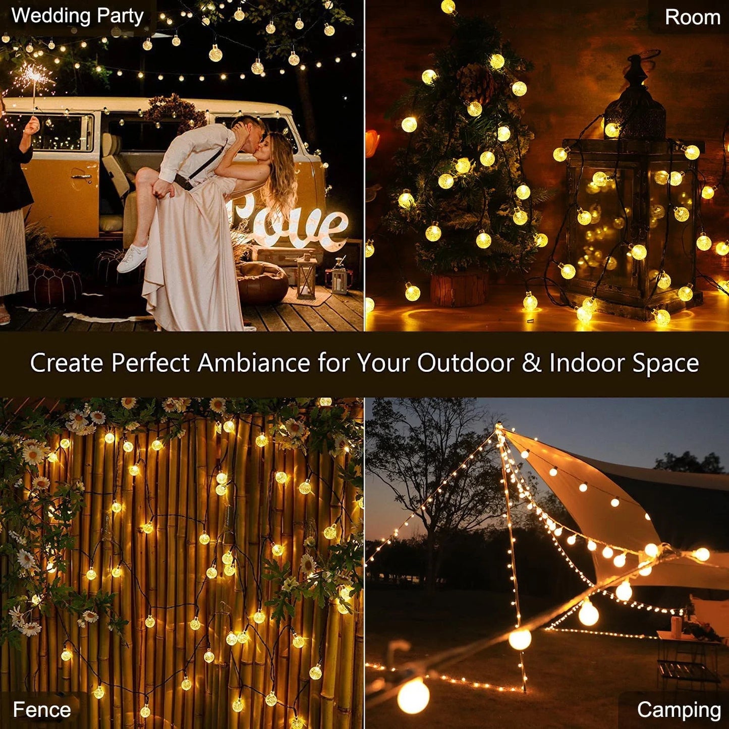 Solar String Lights Outdoor 39.37FT 100 LED Crystal Ball Globe Lights