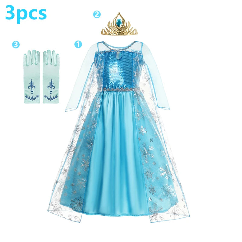 Elsa Princess Dress Girls Frozen Costume Set with Accessories