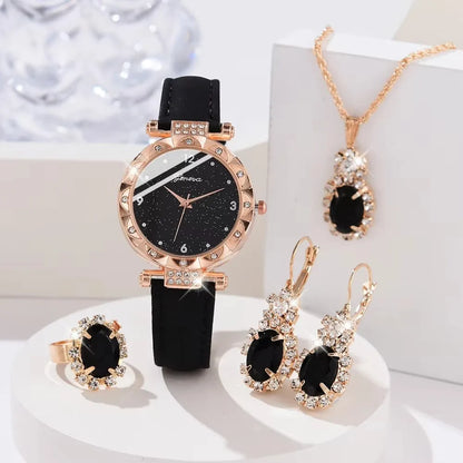 Women's Luxury Rhinestone Watch & Jewelry Set – 5 Piece