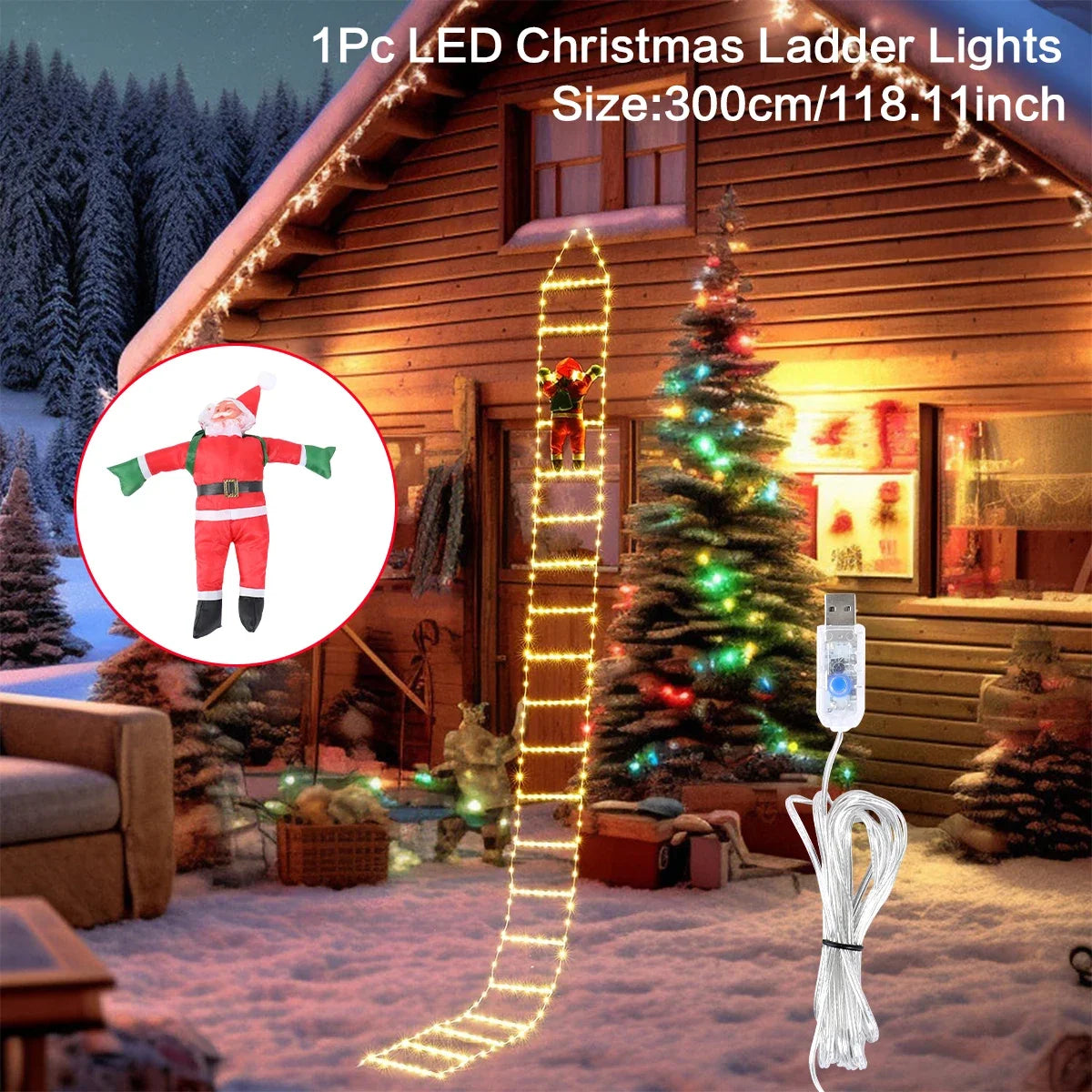 Santa Claus Climbing Ladder LED Light – 3M Outdoor Christmas Decoration