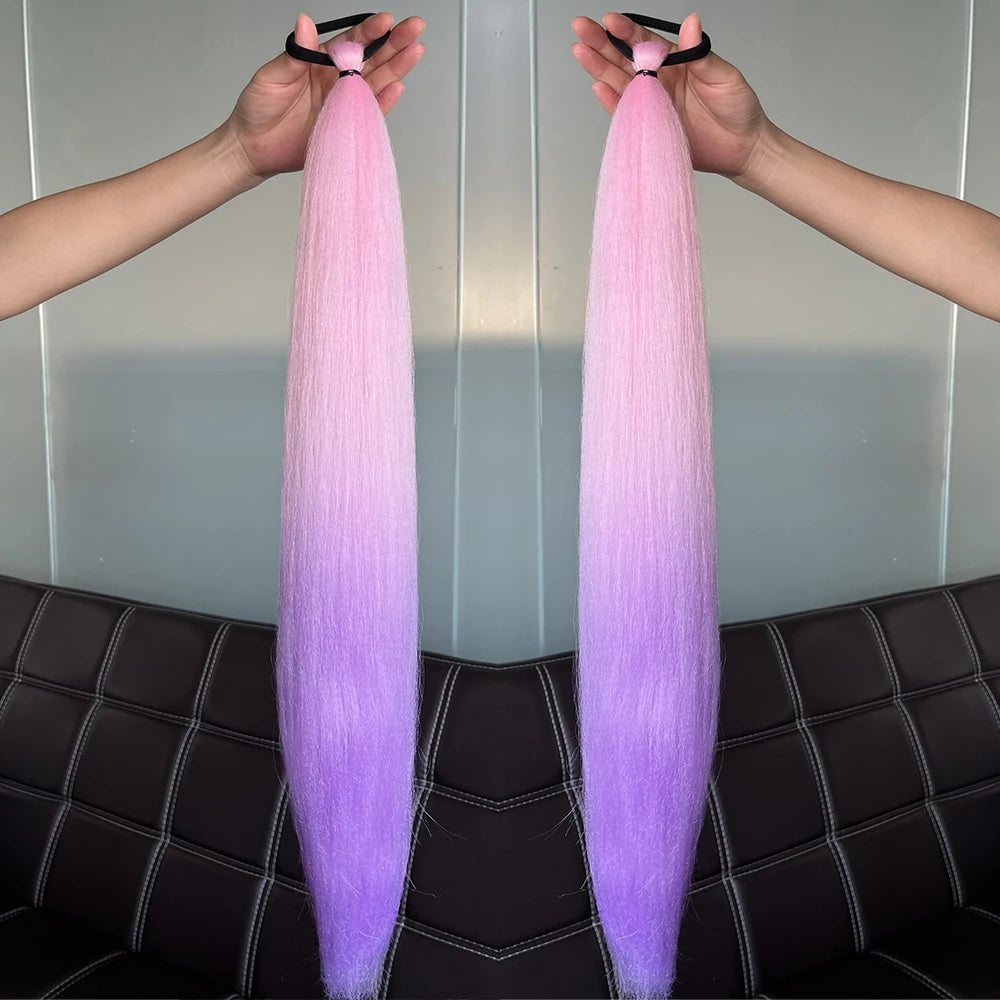 Synthetic Ponytail Hair Extension 2pcs – Long Straight, Colorful, Braiding Hairpiece with Rubber Band