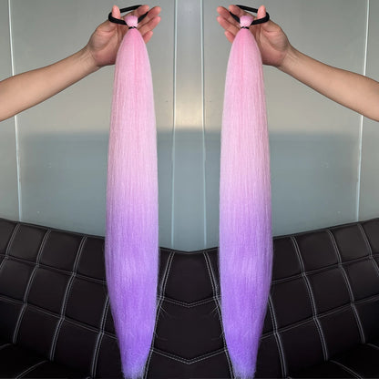 Synthetic Ponytail Hair Extension 2pcs – Long Straight, Colorful, Braiding Hairpiece with Rubber Band