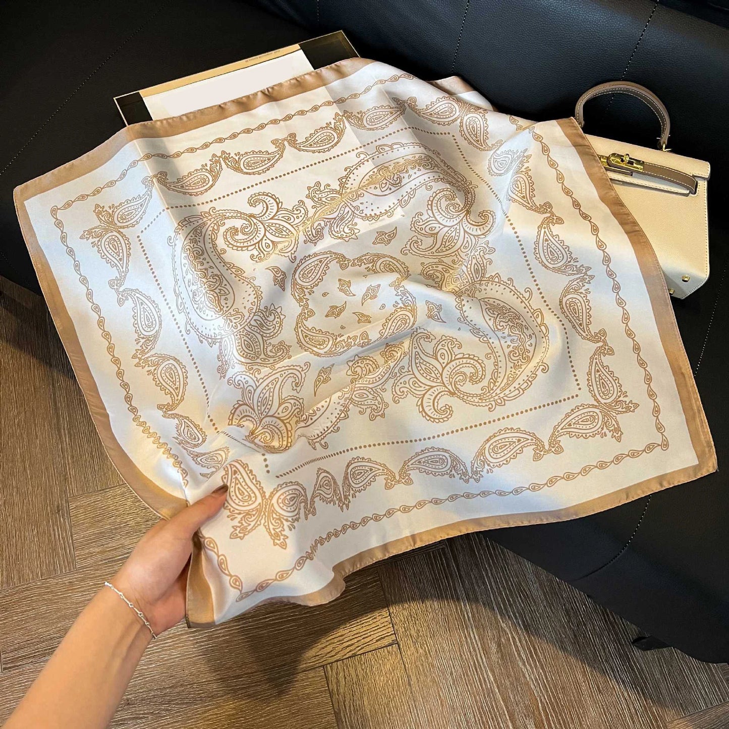Faux Silk Square Scarf – Elegant Printed Shawl for Women
