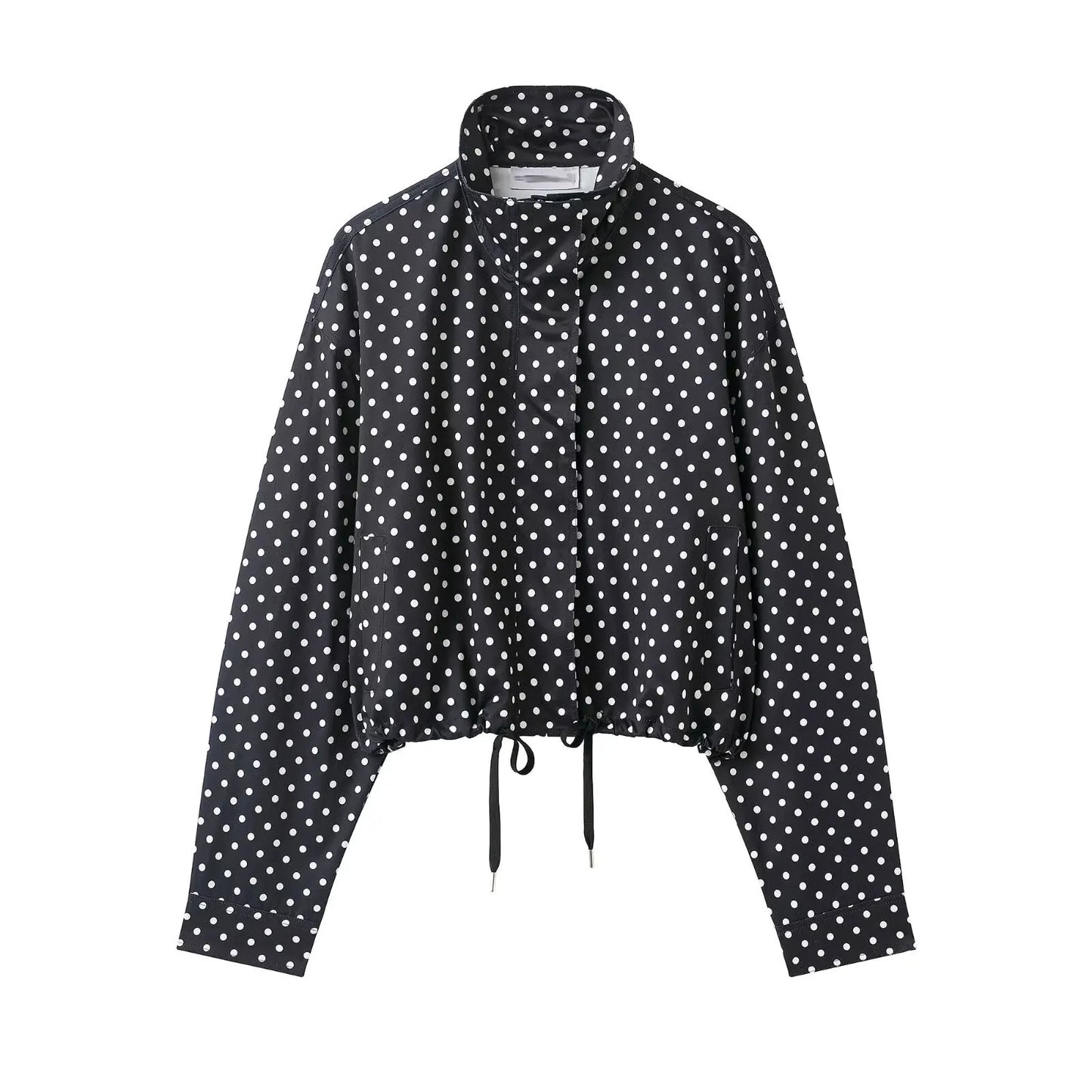 Women's Polka Dot Drawstring Jacket – Elegant Spring Coat