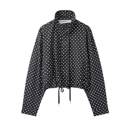 Women's Polka Dot Drawstring Jacket – Elegant Spring Coat