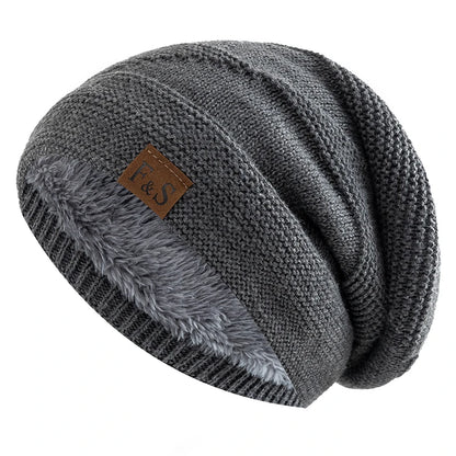 Fur Lined Slouchy Knit Beanie – Unisex Winter Hat