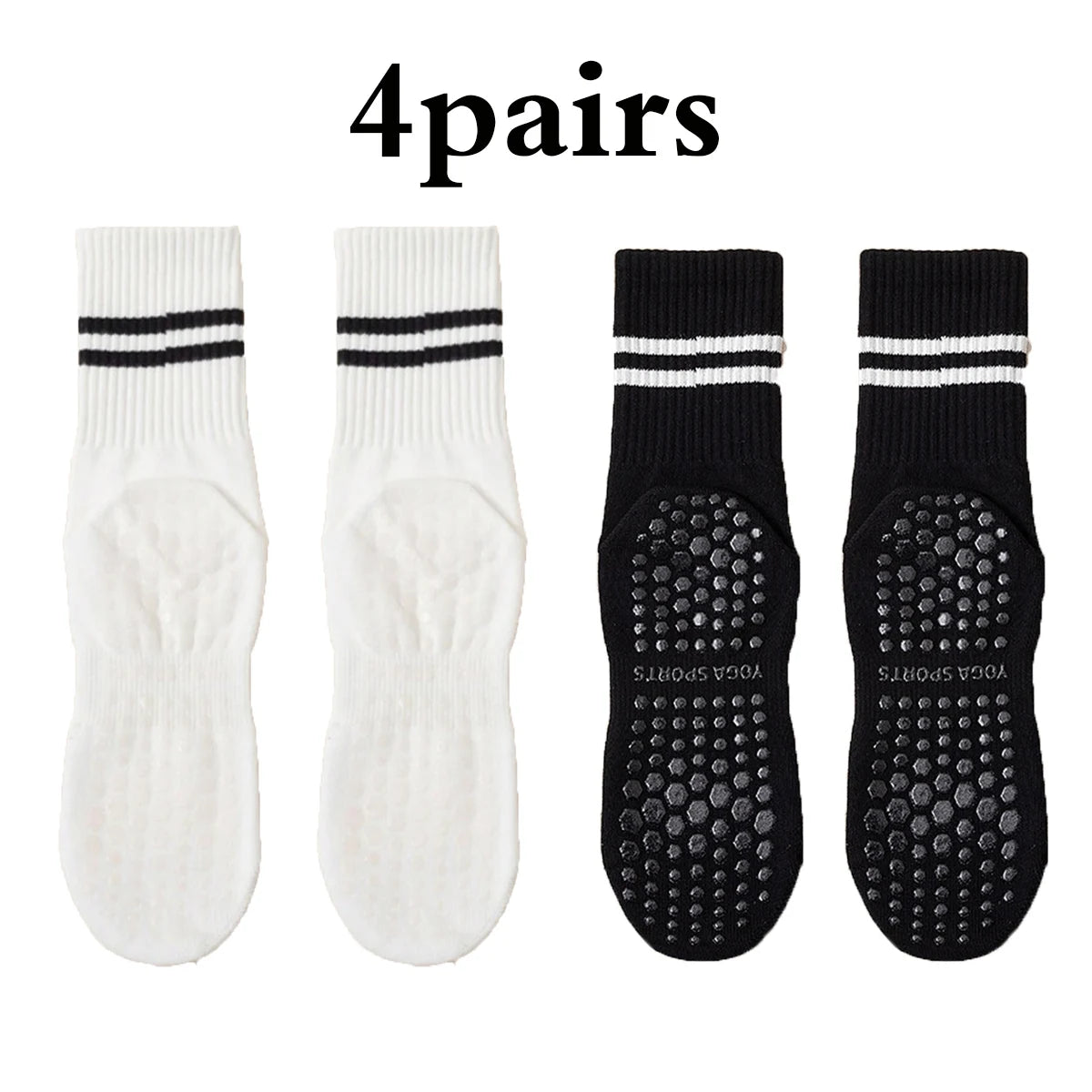 4 Pairs Women's Non Slip Pilates Yoga Grip Socks