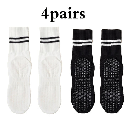 4 Pairs Women's Non Slip Pilates Yoga Grip Socks